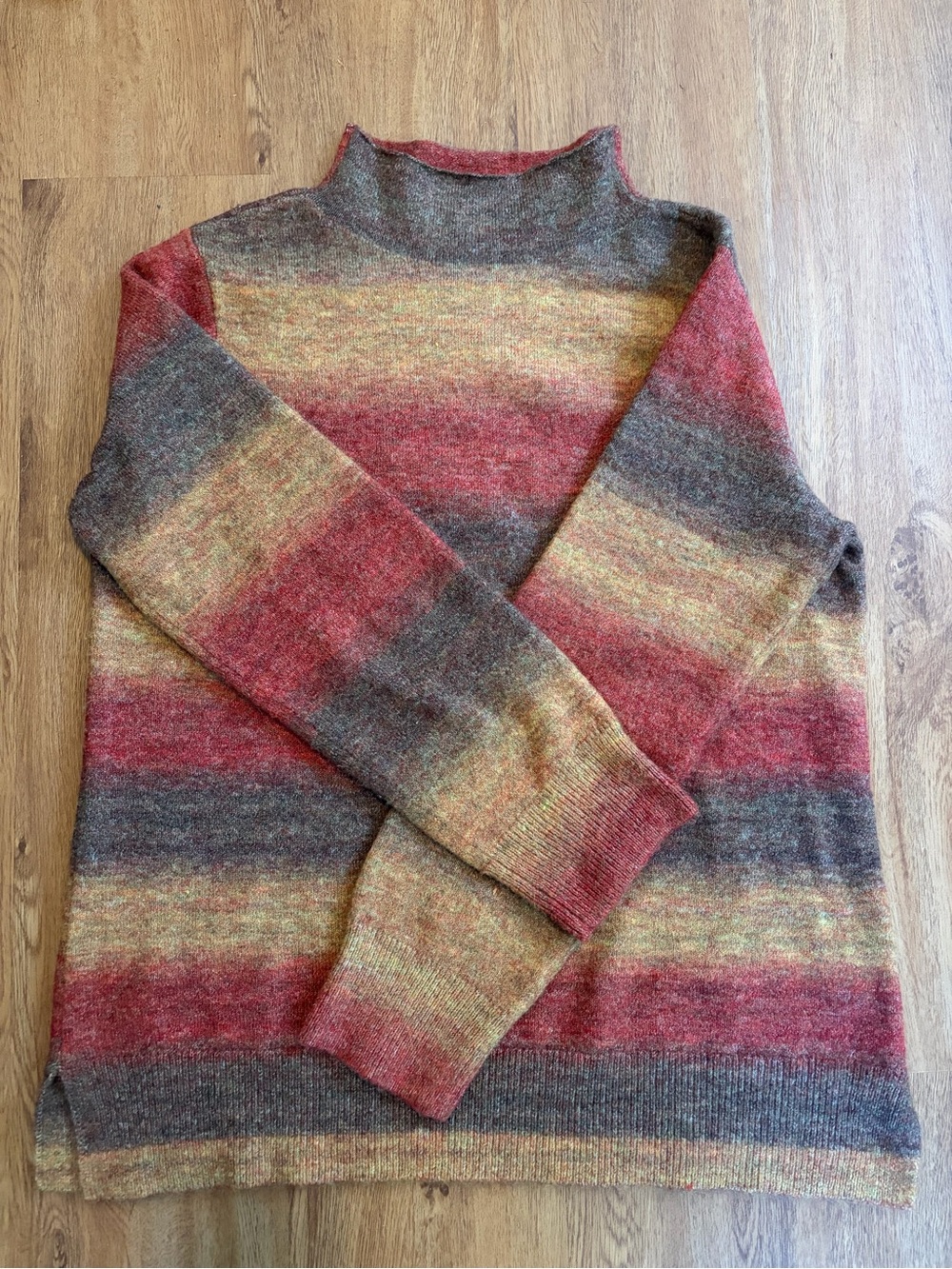 Appleseed's Multicolor Striped Turtleneck Sweater in Red, Brown, Yellow